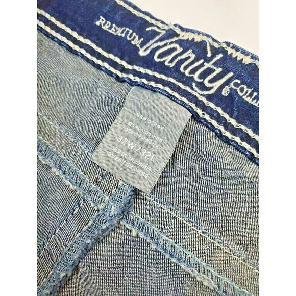 Distressed Vanity Jeans 32 x 32 Premium Embellish Slim Skinny Low Dark Stretch - Picture 9 of 12